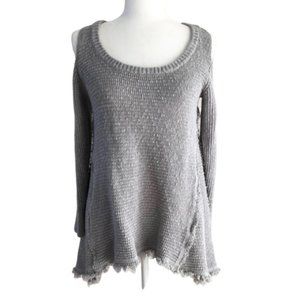 KAISELY cold shoulder frayed hem pull-over sweater